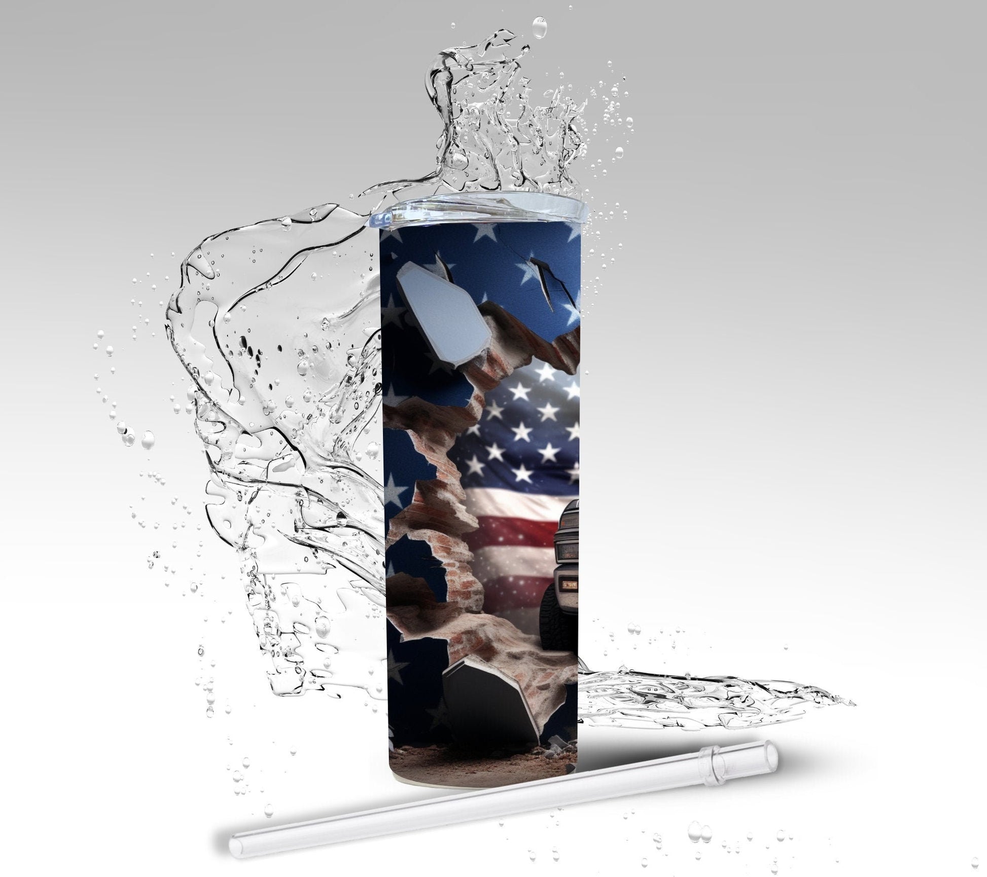 Patriotic Truck, Sublimated 20 oz Skinny Tumbler