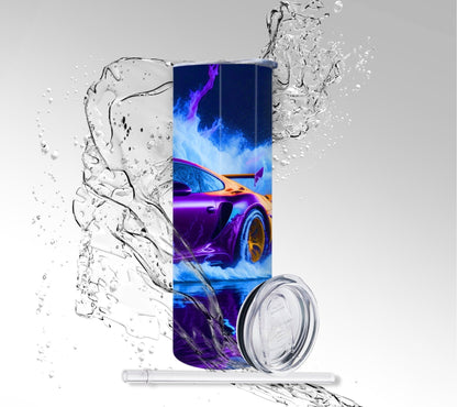 Neon Sports Car, Sublimated 20 oz Skinny Tumbler