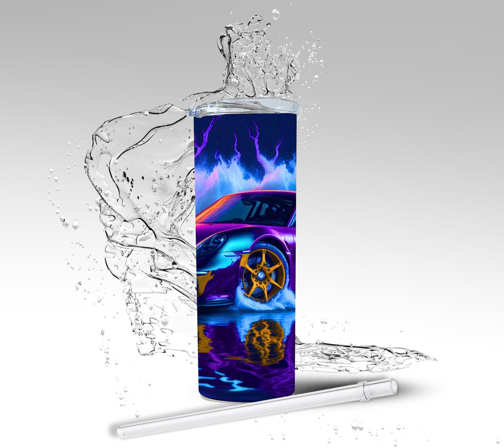 Neon Sports Car, Sublimated 20 oz Skinny Tumbler