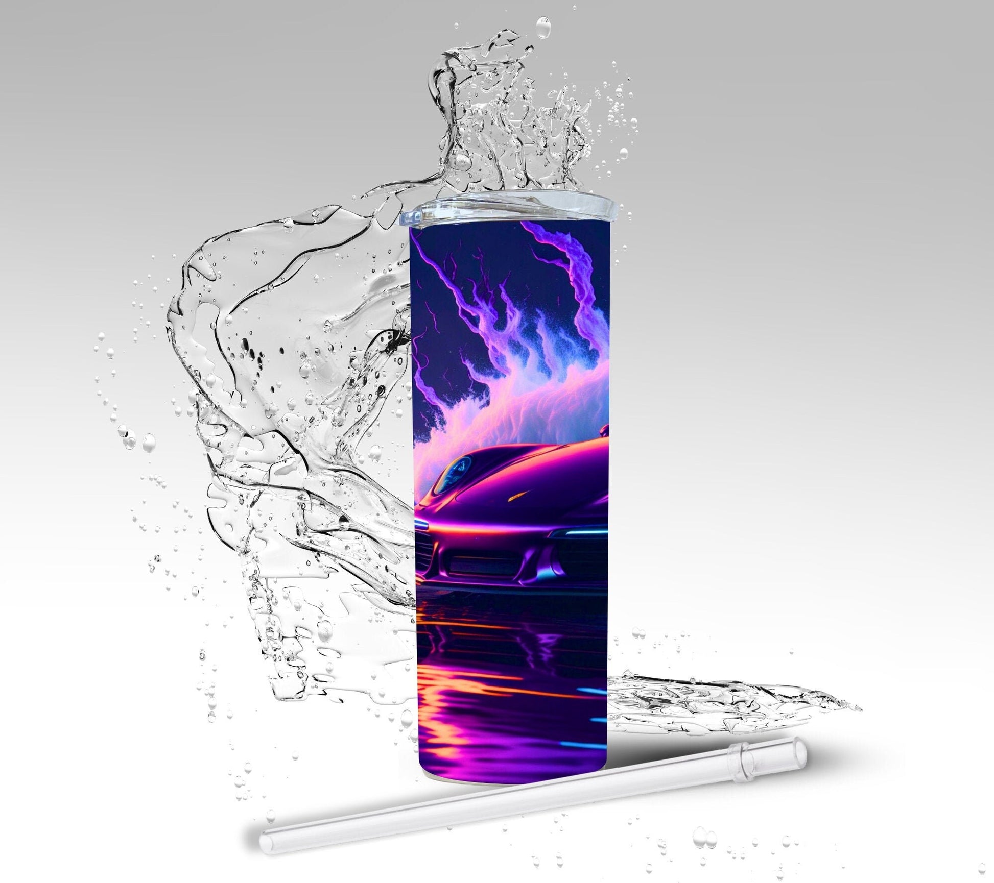 Neon Sports Car, Sublimated 20 oz Skinny Tumbler