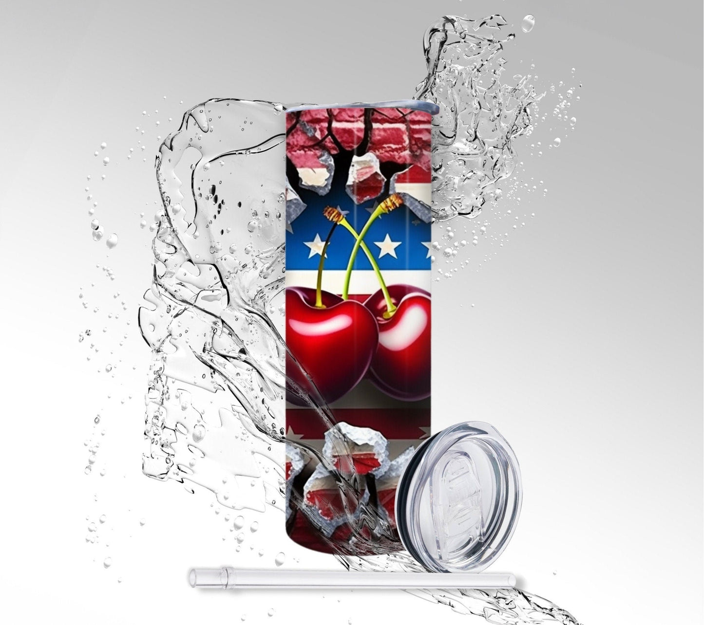 Patriotic Cherries, Sublimated 20 oz Skinny Tumbler