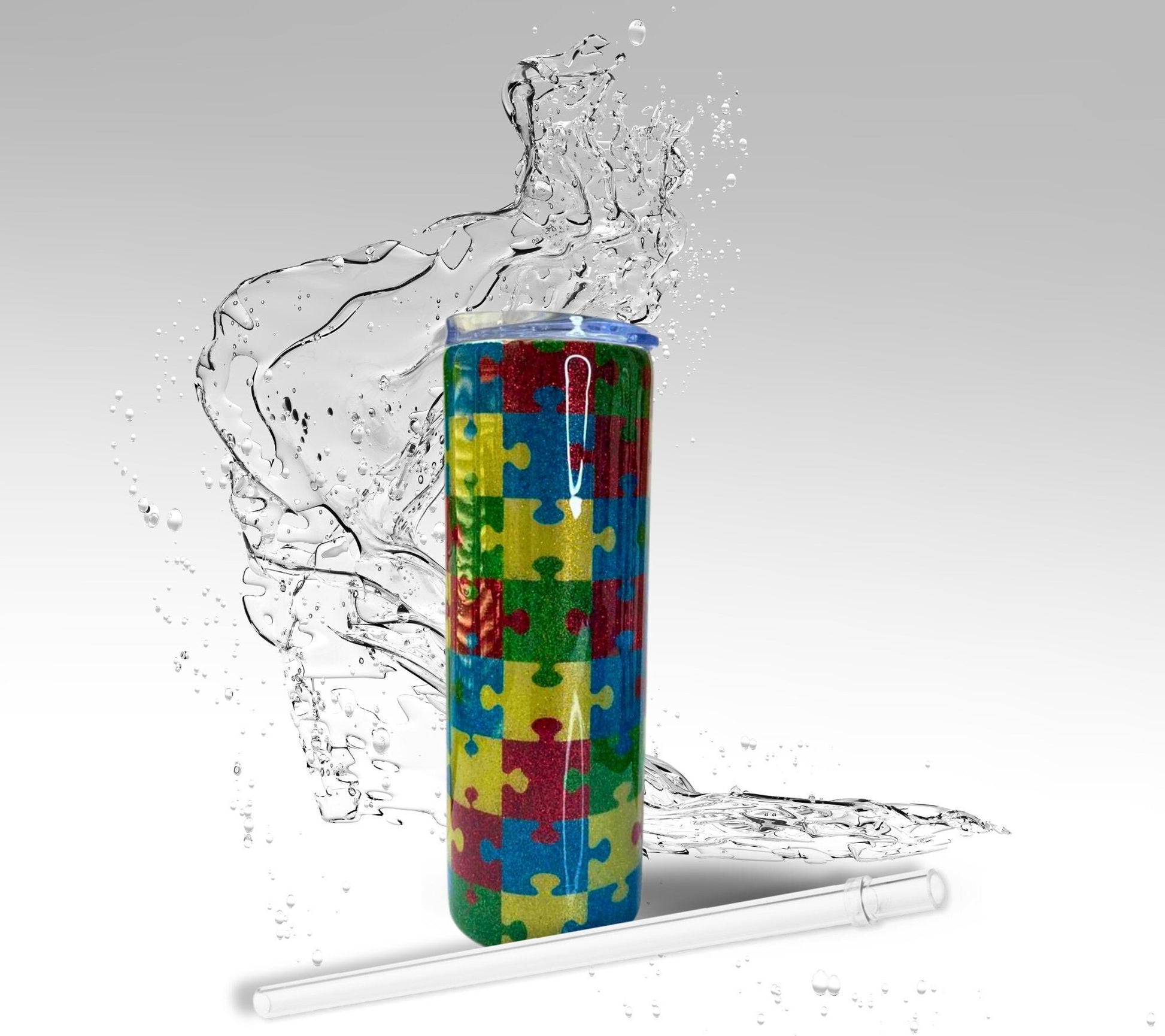 Autism Awareness Puzzle Pieces, Epoxy 20 oz Skinny Tumbler