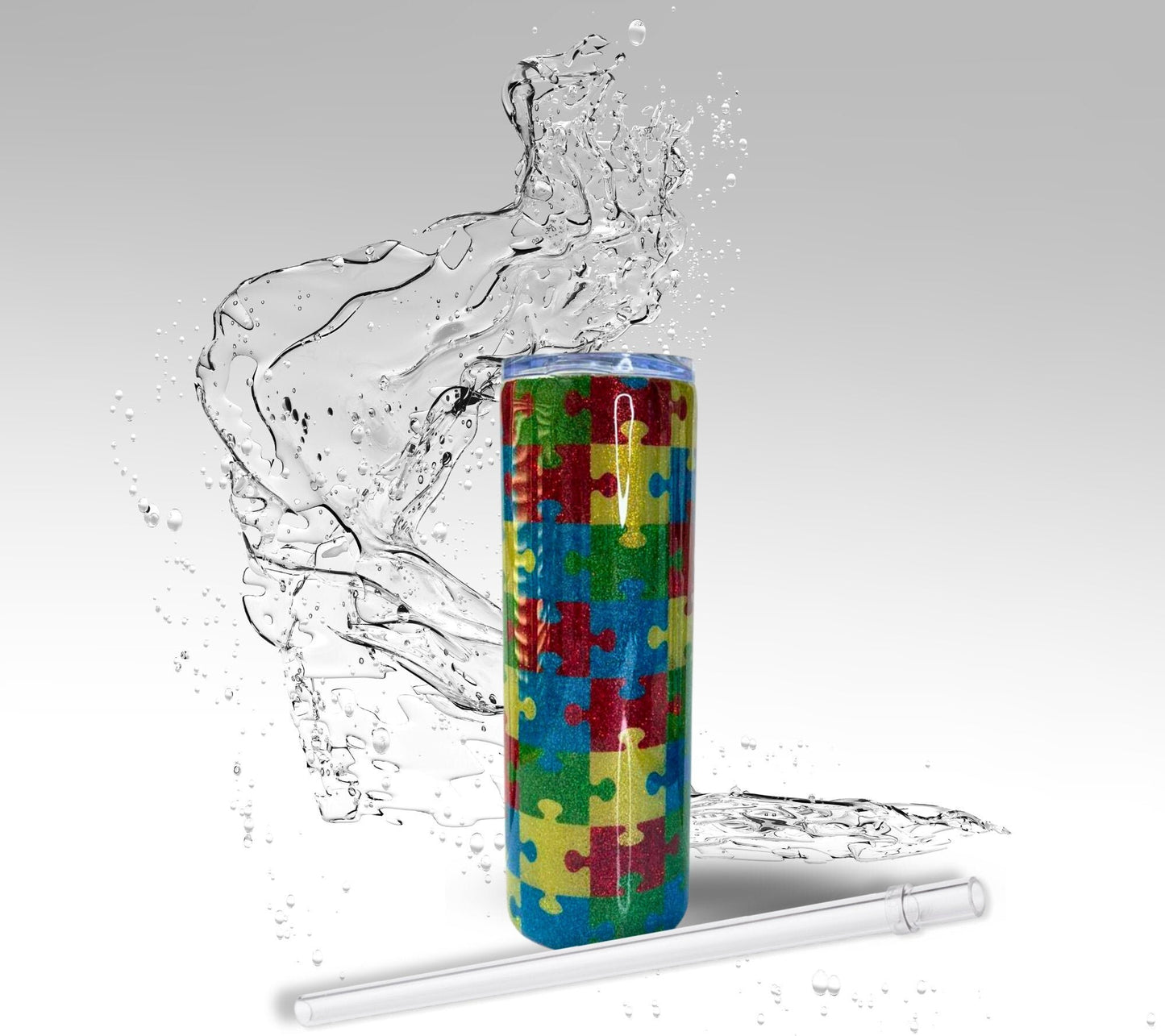 Autism Awareness Puzzle Pieces, Epoxy 20 oz Skinny Tumbler