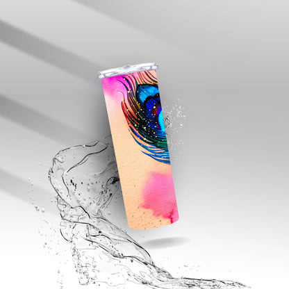 Watercolor Peacock Feathers, Sublimation Insulated Tumbler