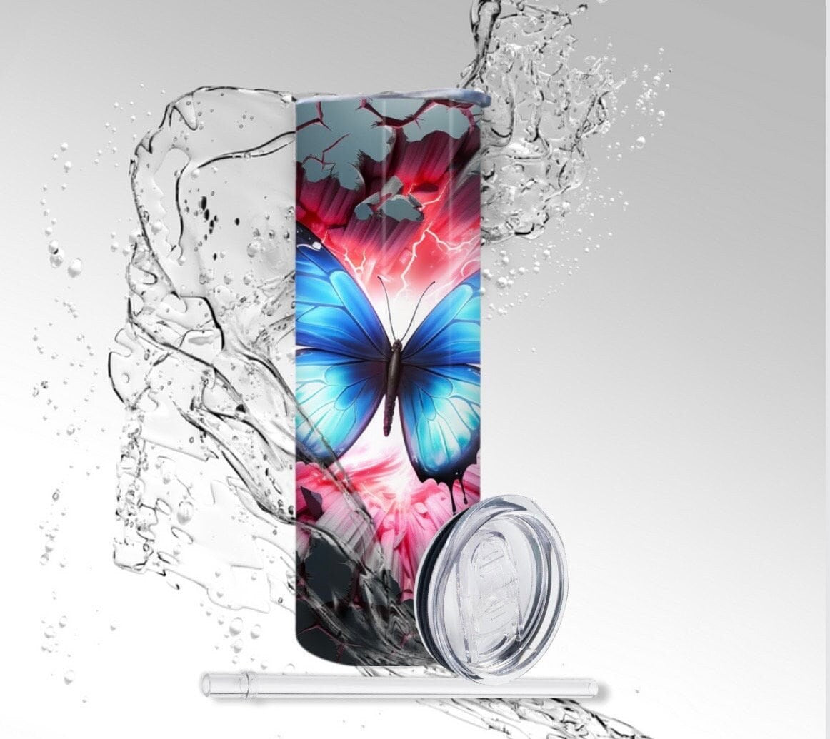 3D Cracked Wall Butterfly, Sublimation 20 oz Skinny Tumbler