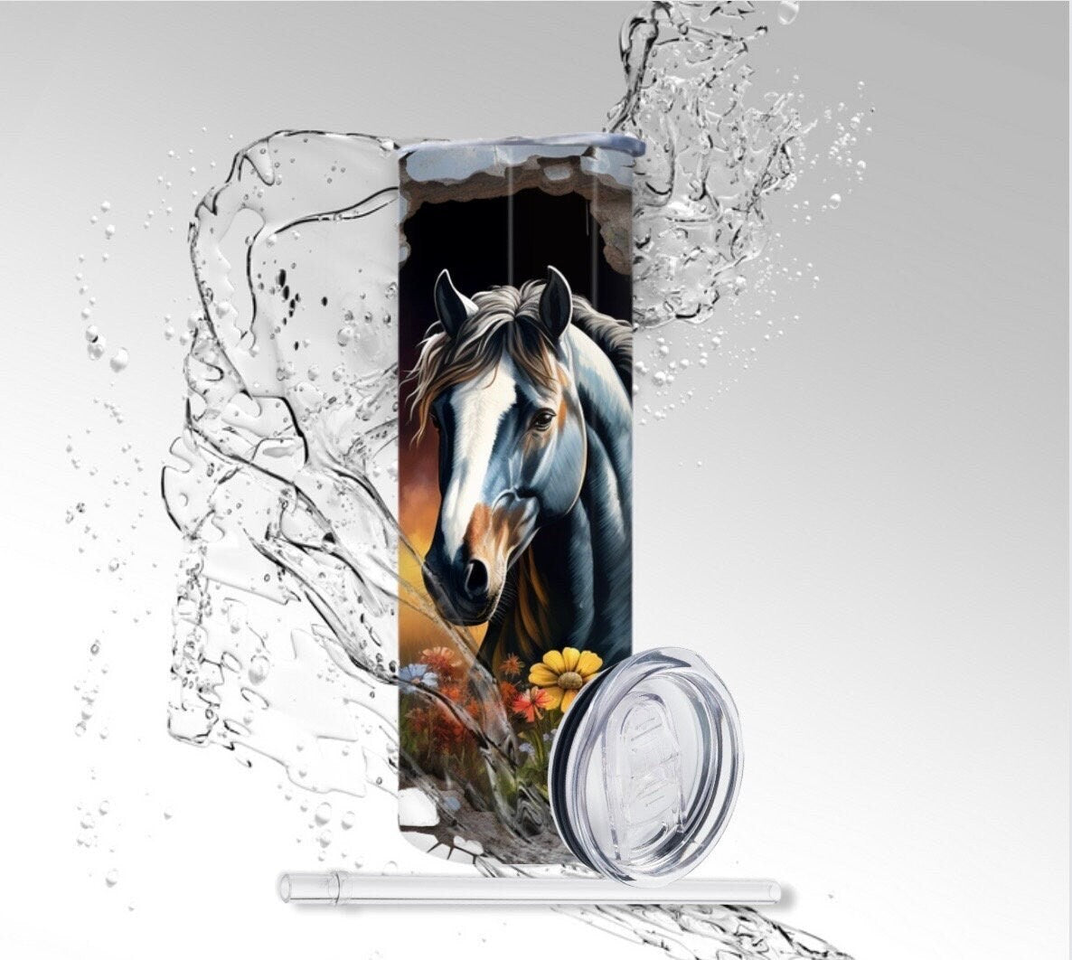 3D Farm Horse, Sublimated 20 oz Skinny Tumbler