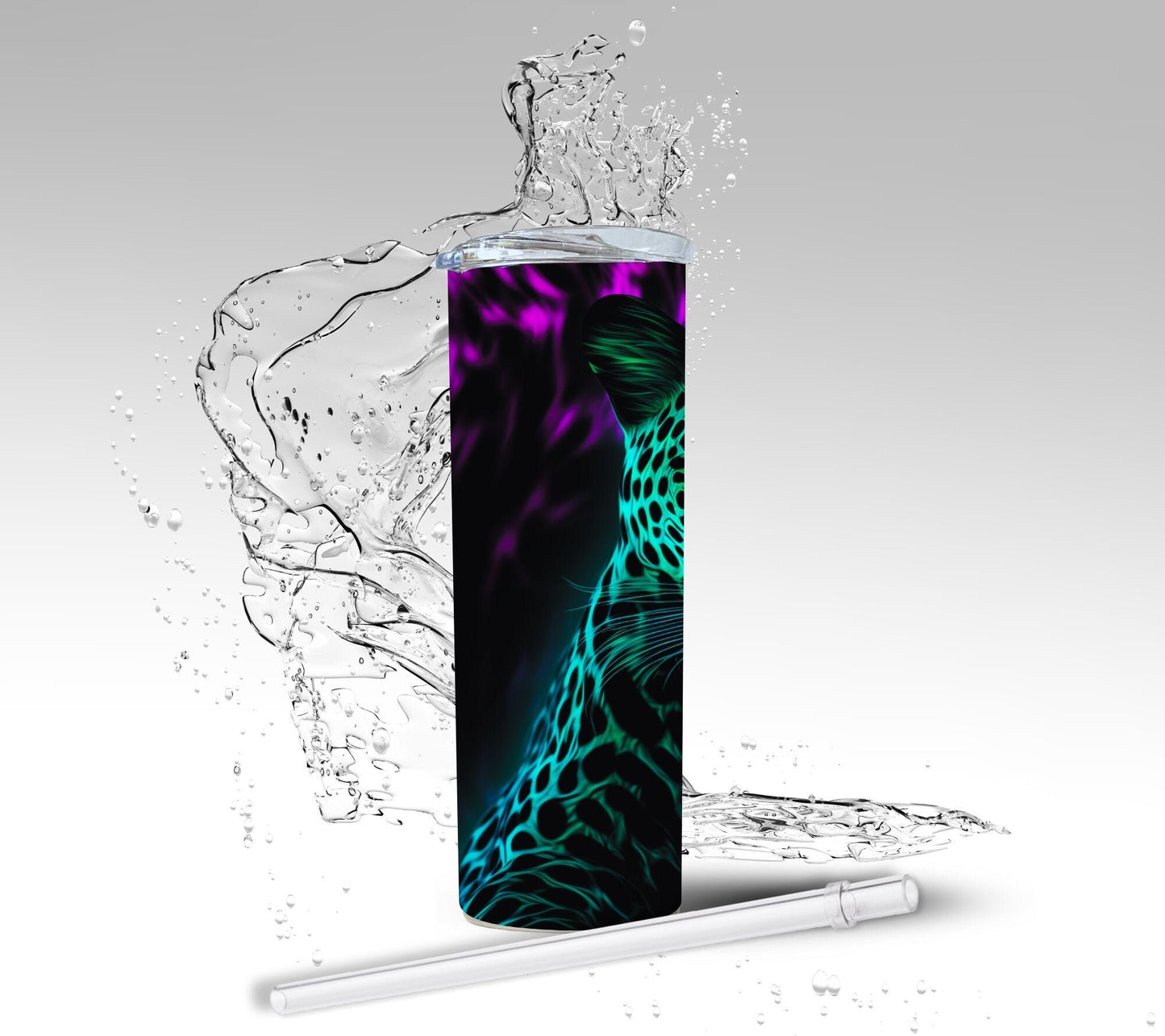 3D Neon Leopard, Sublimated 20 oz Skinny Tumbler