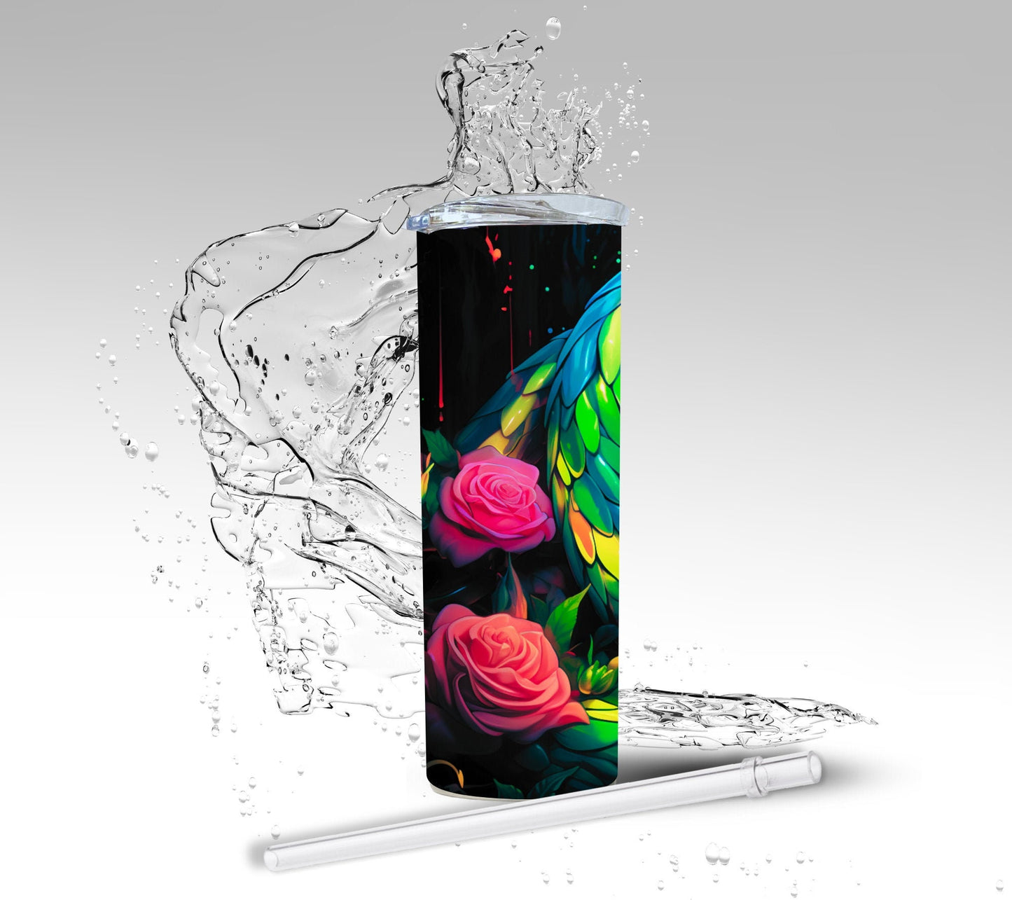 Neon Green Snake & Roses, Sublimated 20 oz Skinny Tumbler