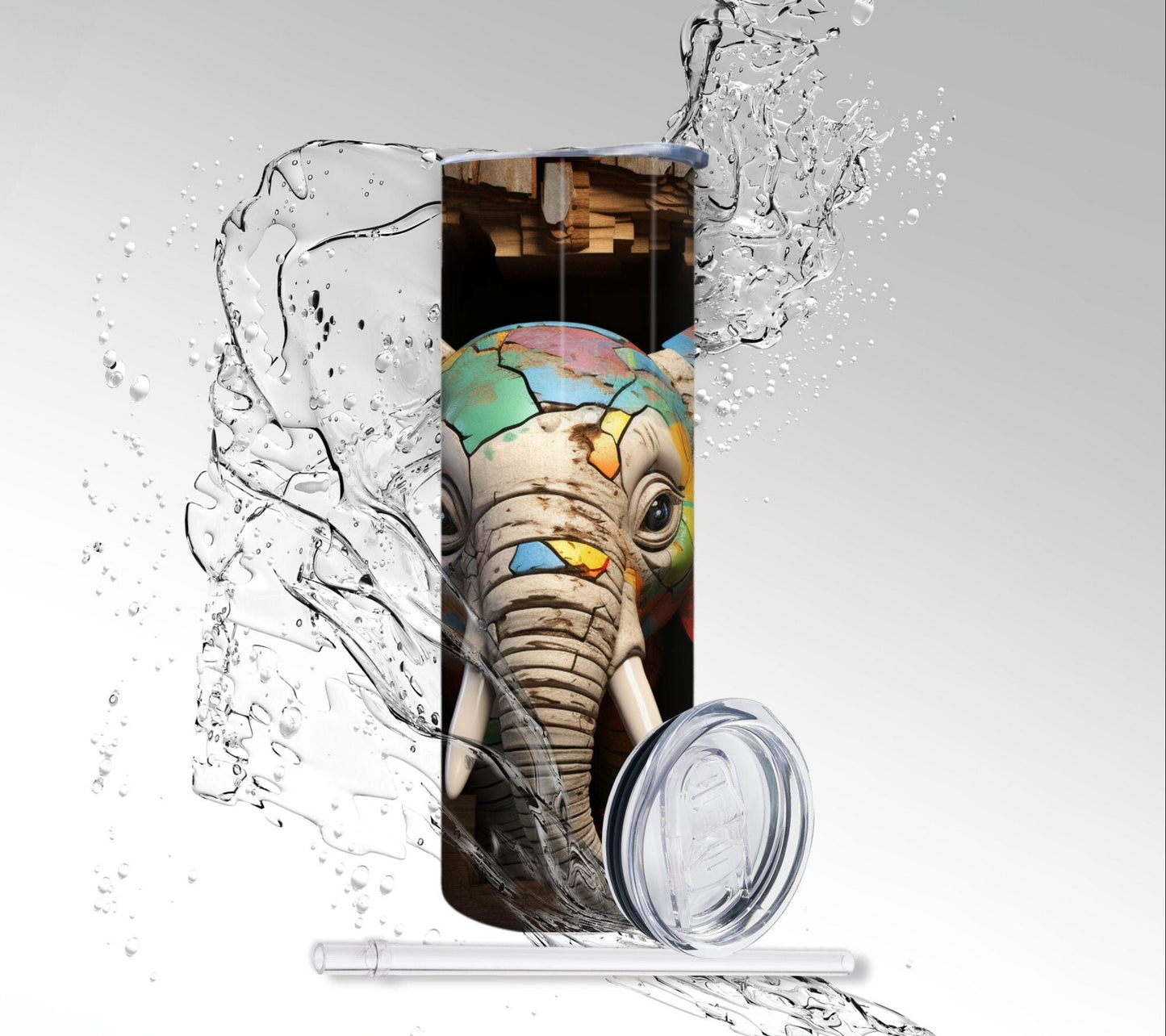 Grunge Wall Elephant, Sublimated 20 oz Skinny Tumbler