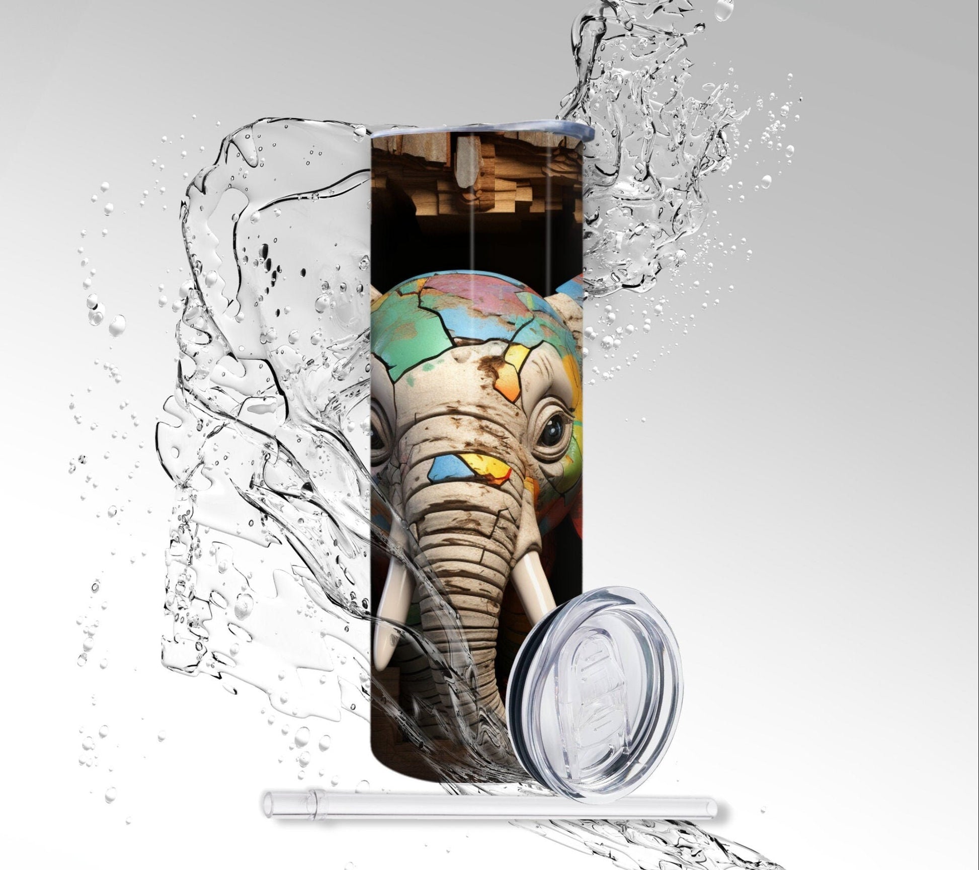 Grunge Wall Elephant, Sublimated 20 oz Skinny Tumbler