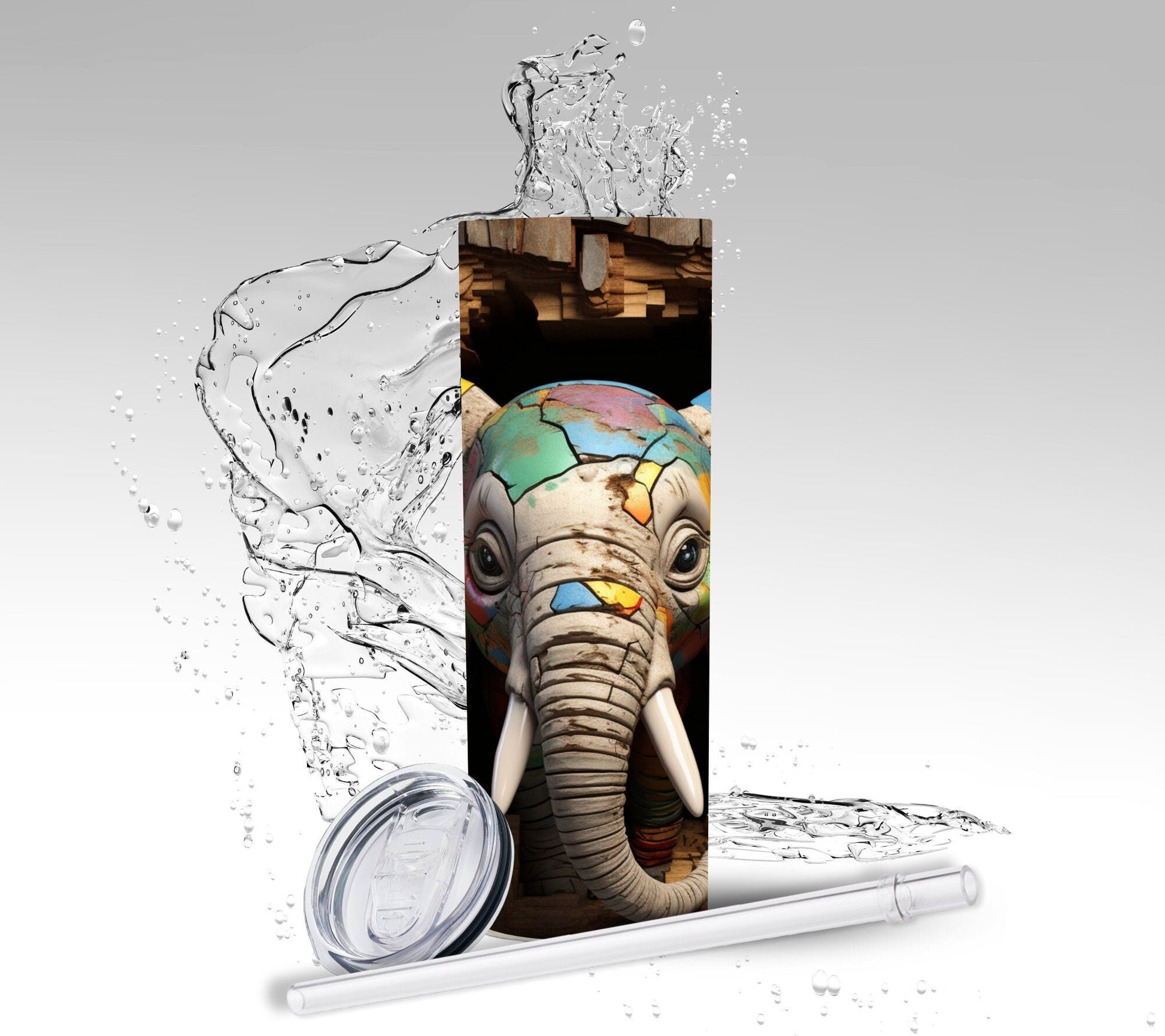 Grunge Wall Elephant, Sublimated 20 oz Skinny Tumbler