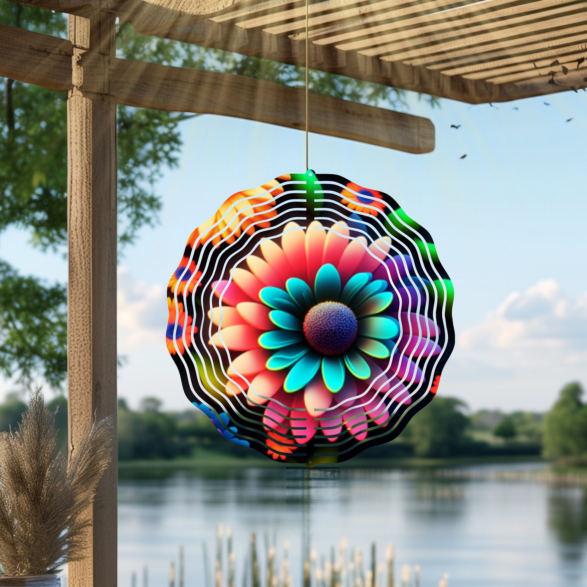 Beautiful Neon Daisy Designs, 10 Inch Garden Wind Spinner