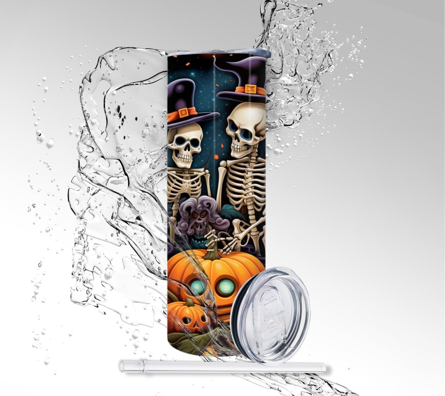 Halloween Skeletons Pumpkin Patch, Sublimated 20 oz Skinny Tumbler