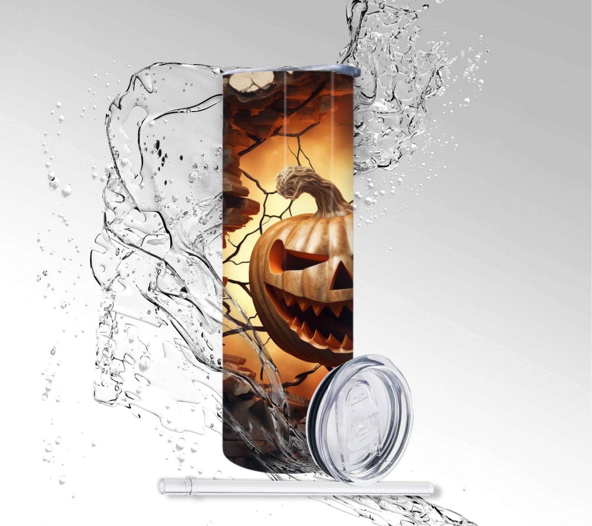 Scary Halloween Jack O Lantern, Sublimated 20 oz Skinny Tumbler