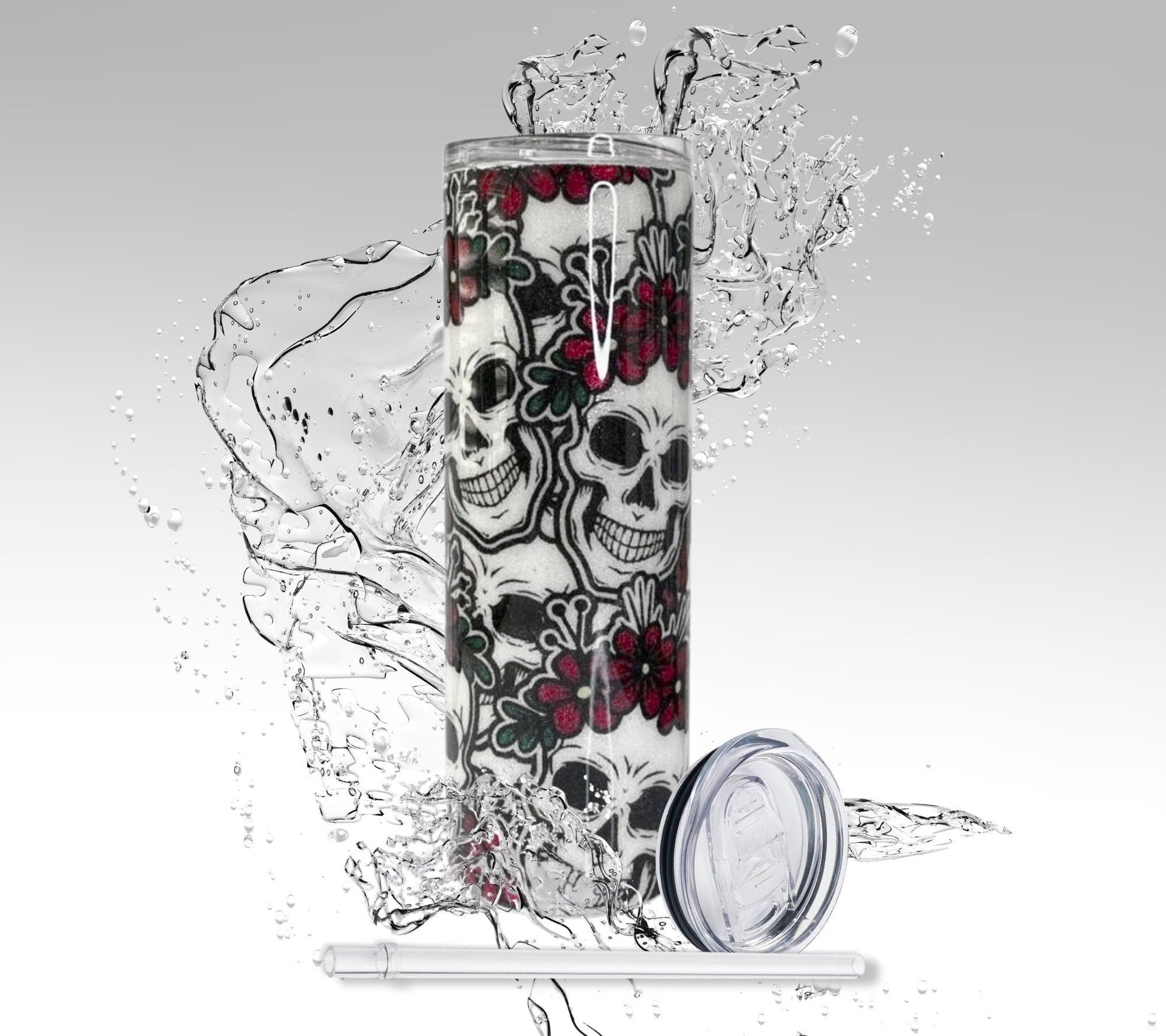 Reaper Skull, Glitter Epoxy 20 oz Skinny Tumbler