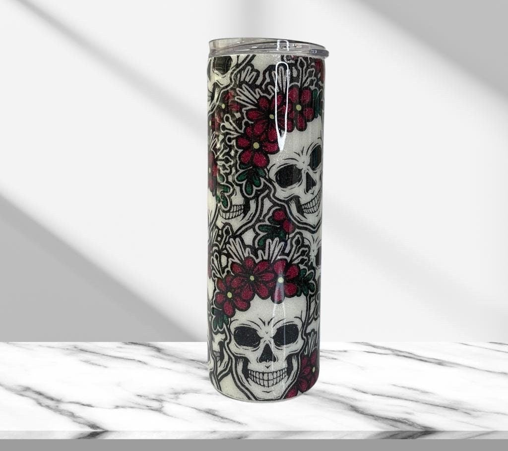 Reaper Skull, Glitter Epoxy 20 oz Skinny Tumbler