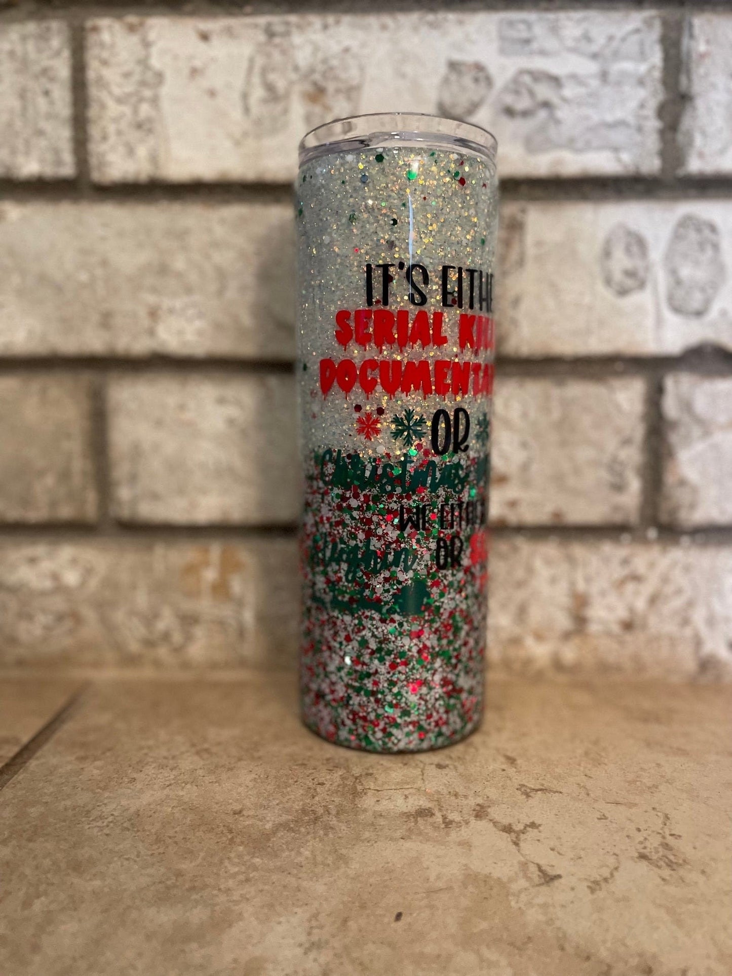 Sleigh Slay Christmas, Glitter Epoxy 20oz Skinny Tumbler