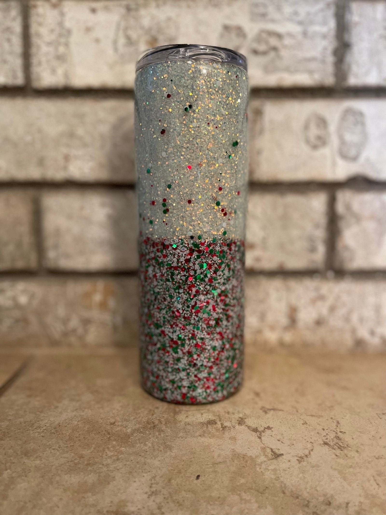 Sleigh Slay Christmas, Glitter Epoxy 20oz Skinny Tumbler