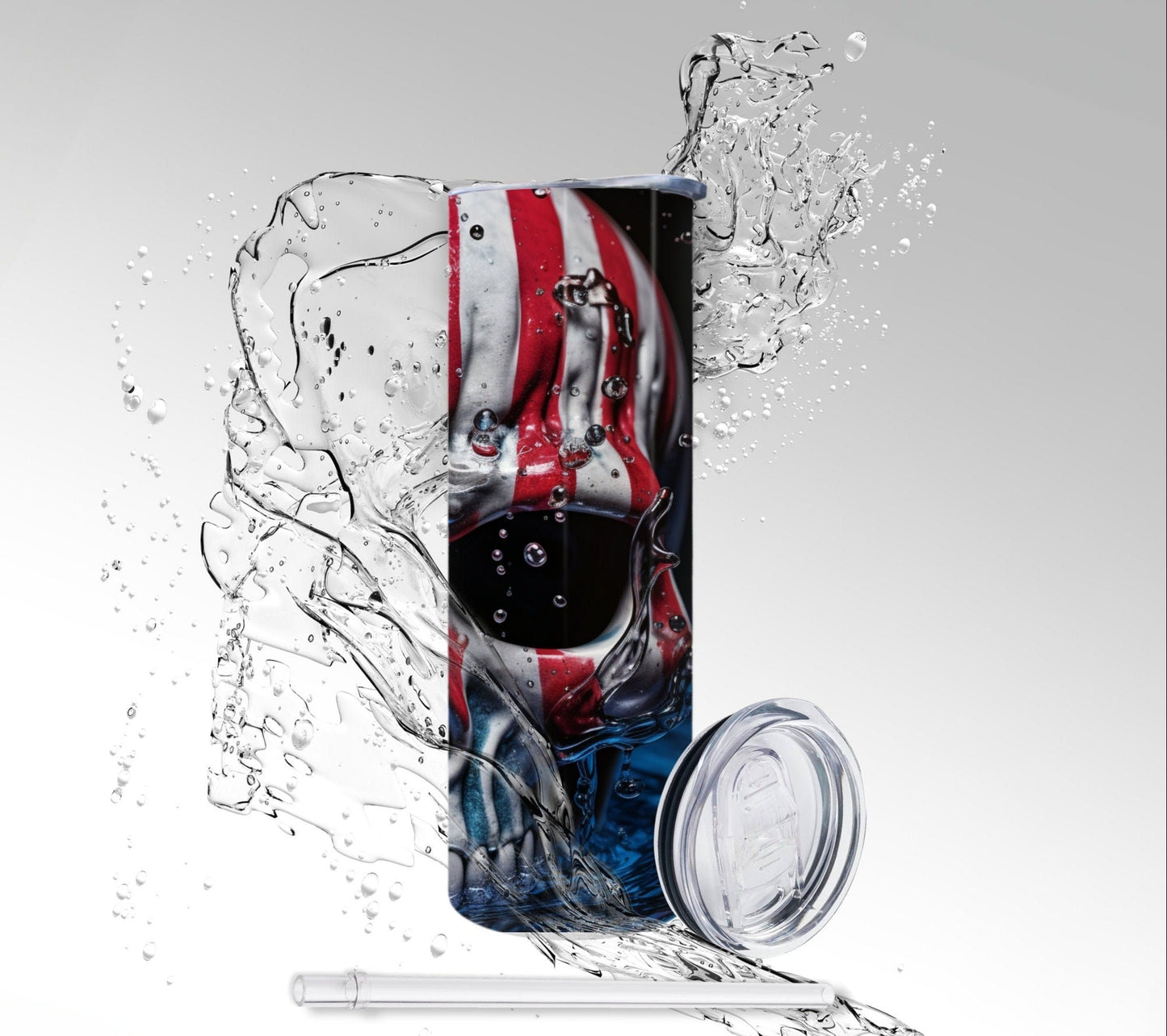 American Flag Skull, Sublimated 20 oz Skinny Tumbler