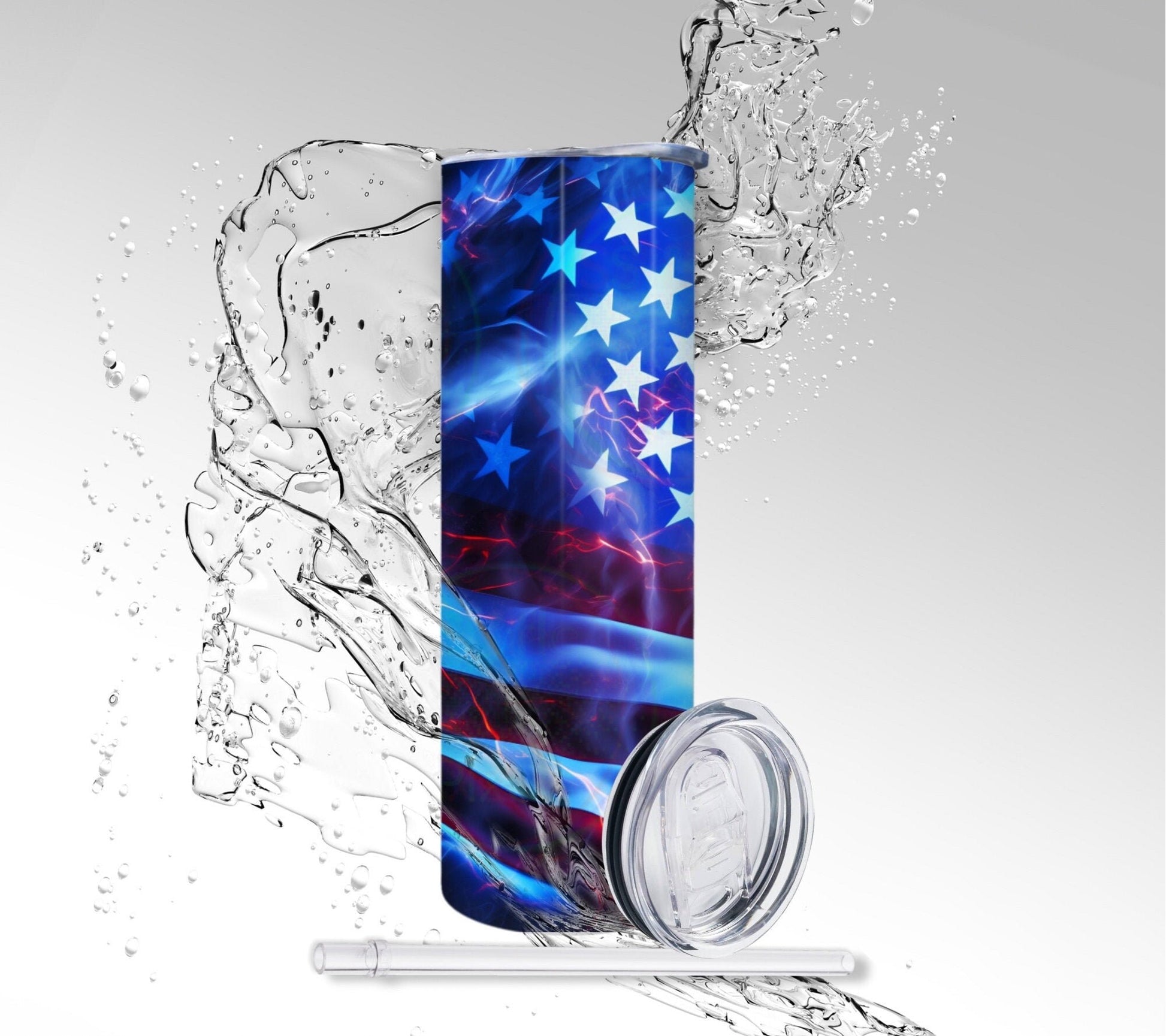 Neon Glow American Flag, Sublimated 20 oz Skinny Tumbler