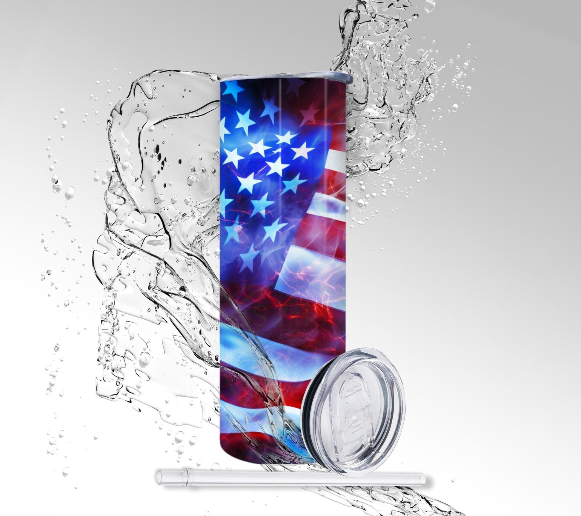 Neon Glow American Flag, Sublimated 20 oz Skinny Tumbler