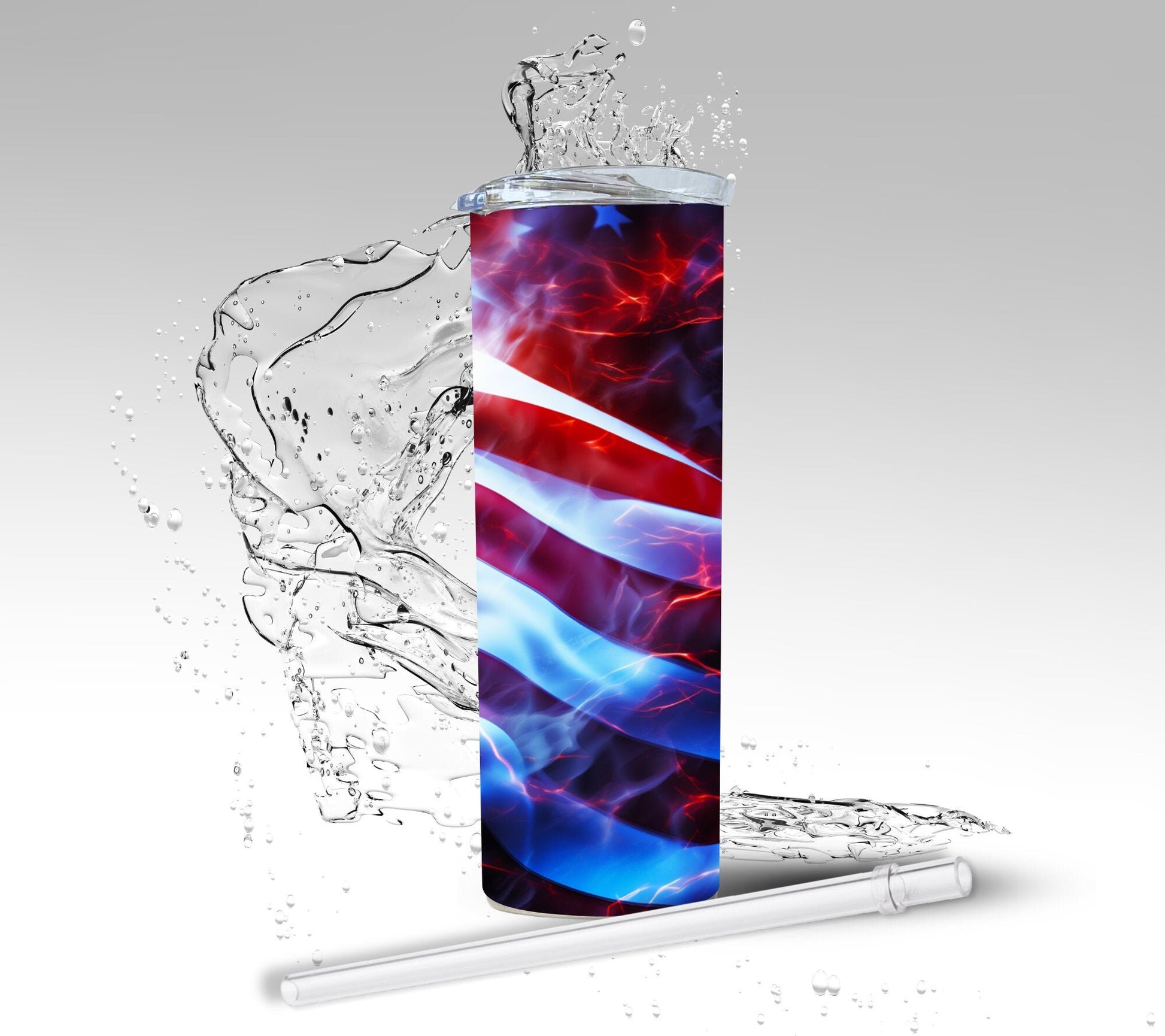 Neon Glow American Flag, Sublimated 20 oz Skinny Tumbler