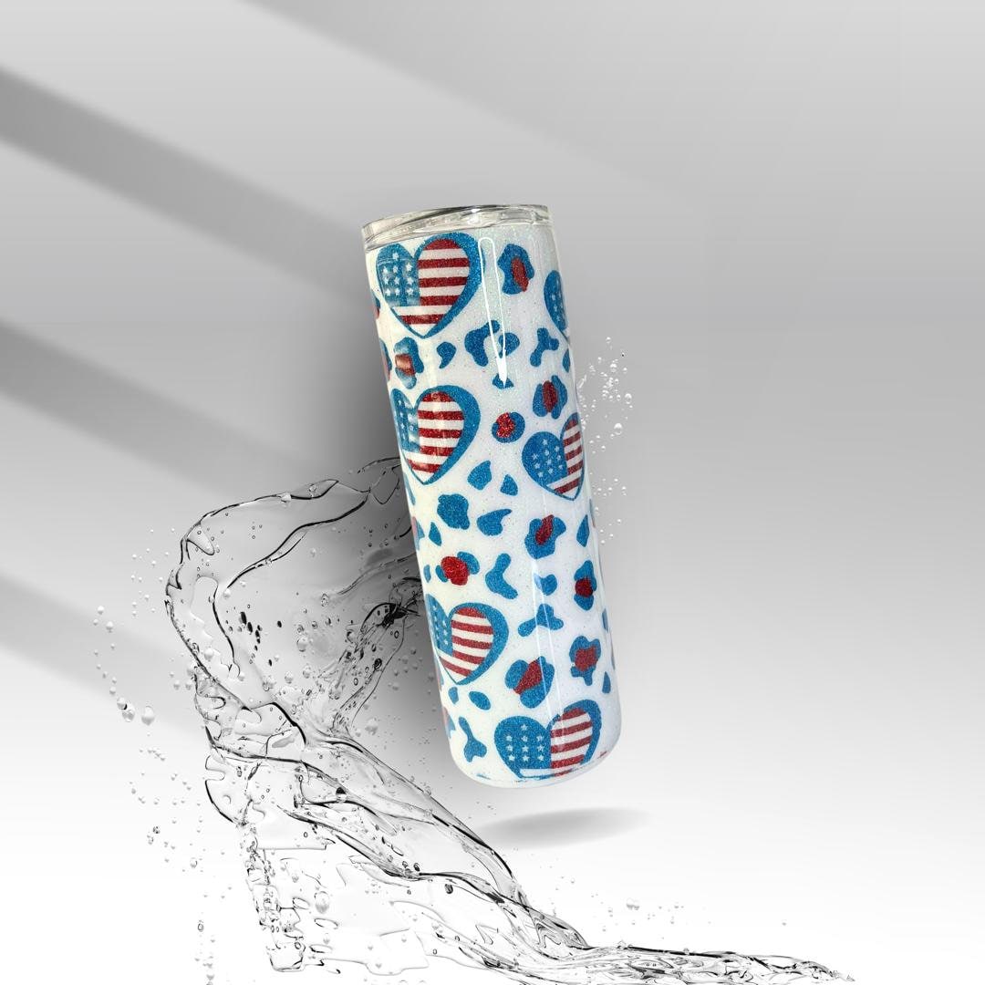 American Flag Leopard Heart, Epoxy Insulated Tumbler