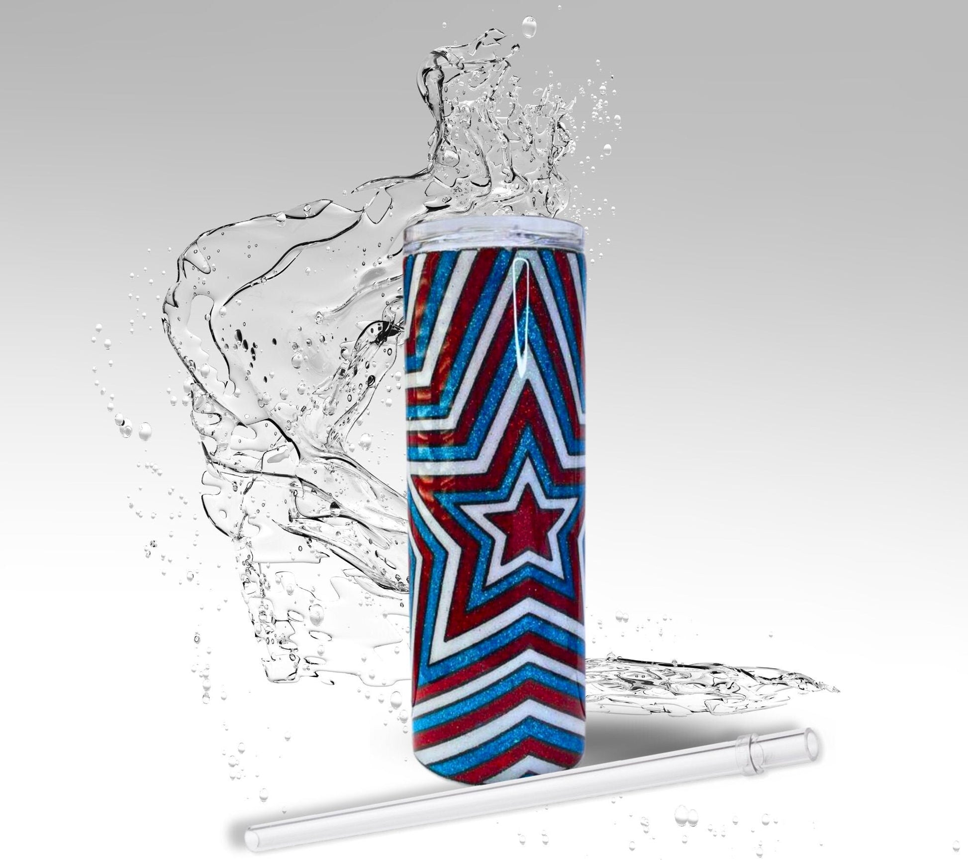 Red, White and Blue Stars, Glitter Epoxy 20 oz Skinny Tumbler