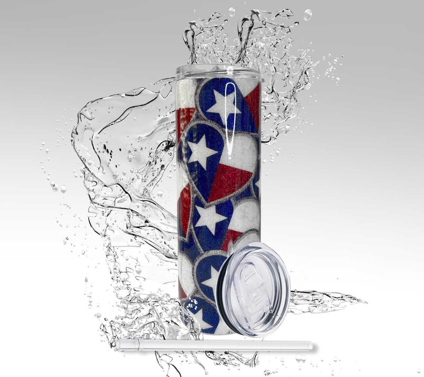 Texas Flag Heart, Glitter Epoxy 20 oz Skinny Tumbler