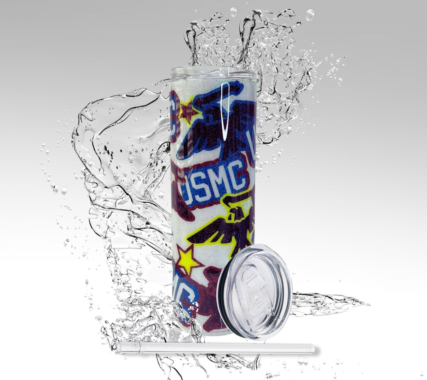 United States Marines, Glitter Epoxy 20 oz Skinny Tumbler