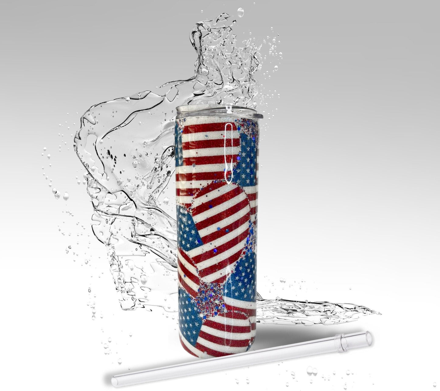 Patriotic Hearts, Glitter Epoxy 20 oz Skinny Tumbler