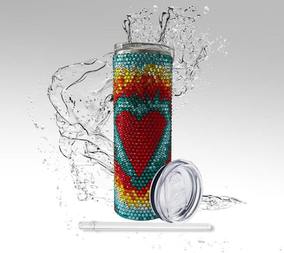 Rhinestone Tumbler: Beautiful Heart, 20 oz Rhinestone Bling Skinny Tumbler