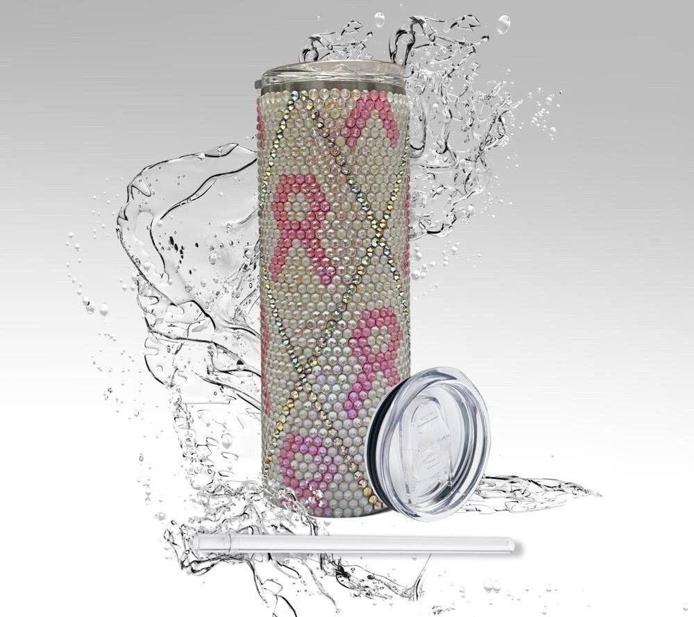 Rhinestone Tumbler: Breast Cancer Awareness, 20 oz Rhinestone Bling Skinny Tumbler