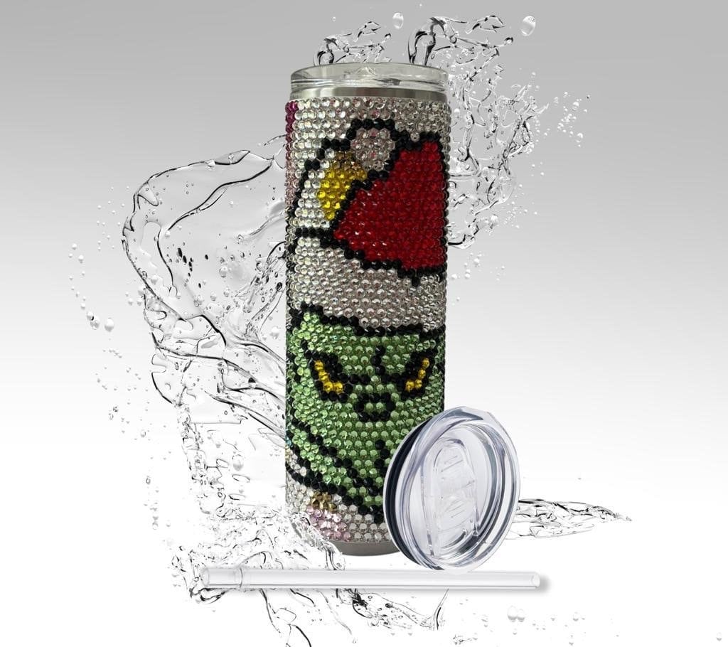 Rhinestone Tumbler: Christmas Grinch, 20 oz Rhinestone Bling Skinny Tumbler