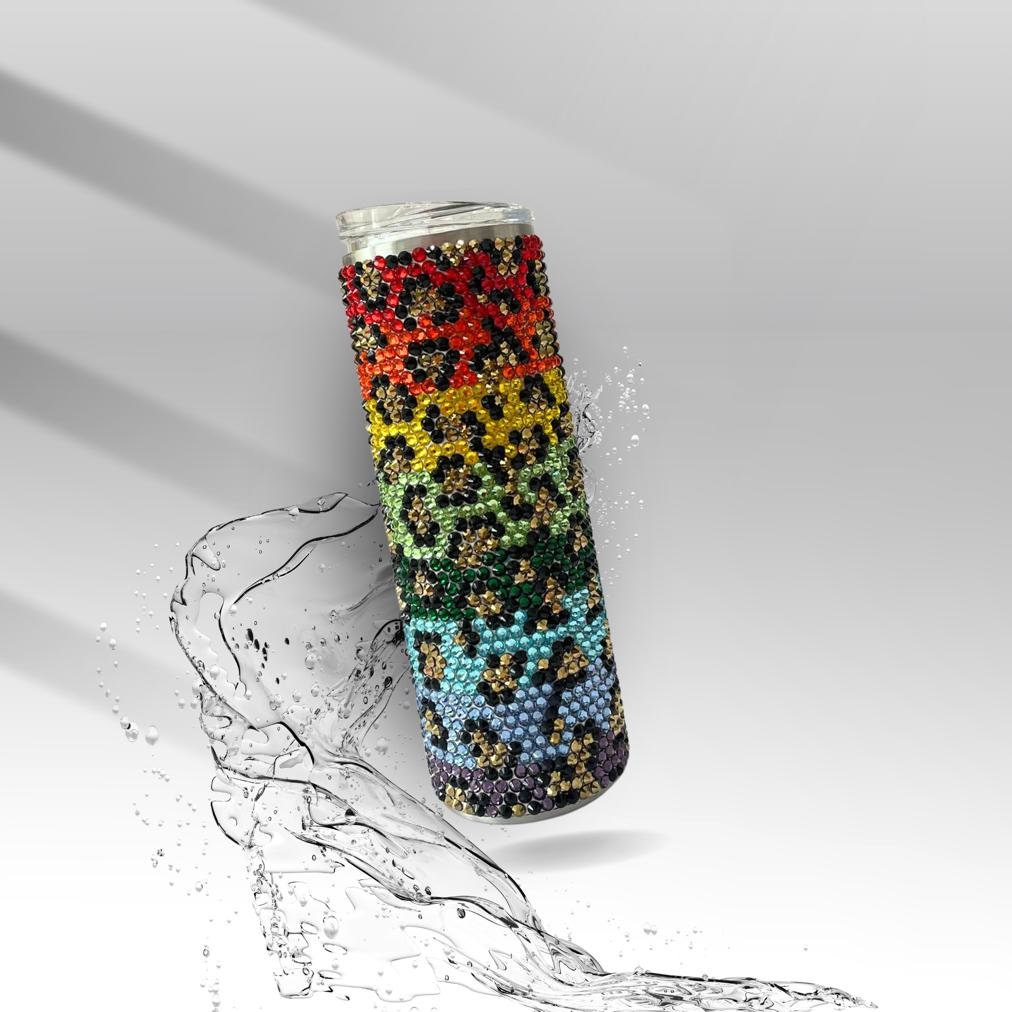 Rainbow Leopard , Rhinestone Insulated Tumbler