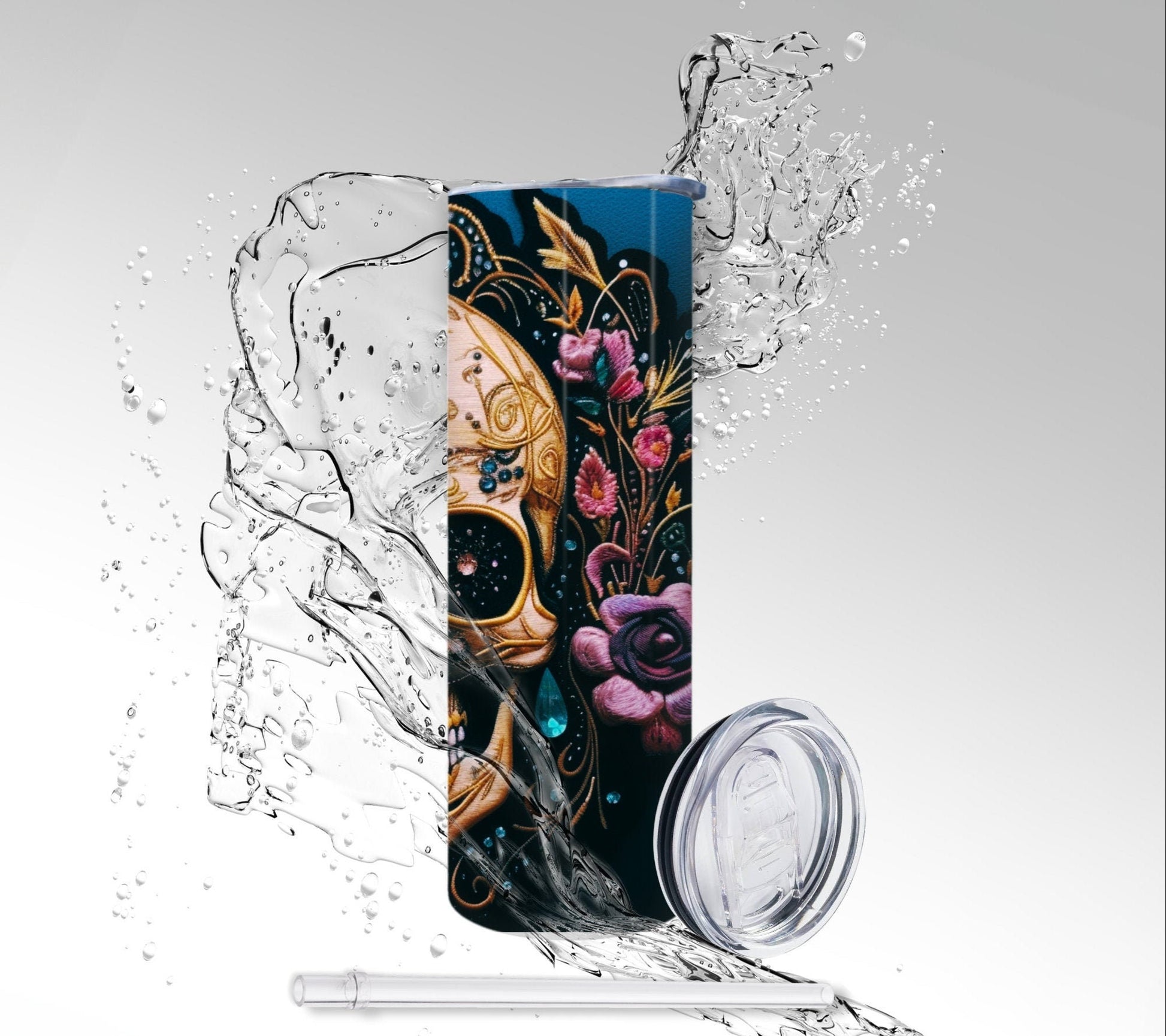 Embroidery Skull, Sublimated 20 oz Skinny Tumbler