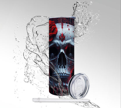 Haunted Red Rose Skull, Sublimated 20 oz Skinny Tumbler