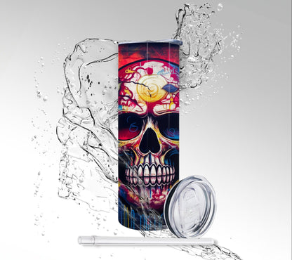 Grunge Graffiti Skull Art, Sublimated 20 oz Skinny Tumbler