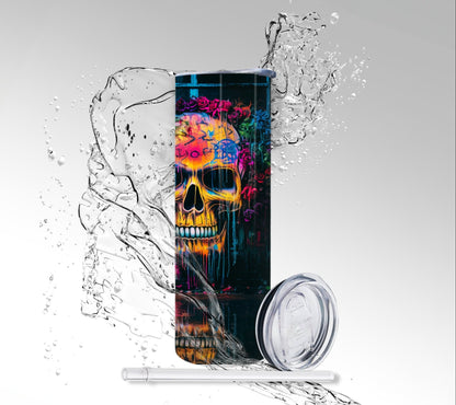 Wall Graffiti Skull Art, Sublimated 20 oz Skinny Tumbler