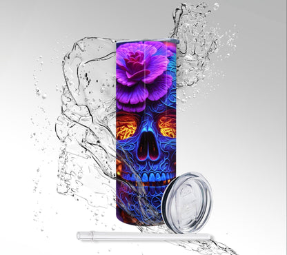 Fire & Ice Flower Skull, Sublimated 20 oz Skinny Tumbler