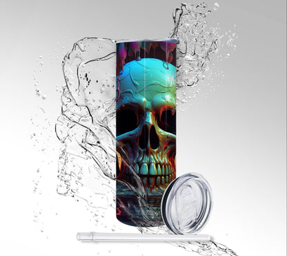 Paint Drip Water Skull, Sublimated 20 oz Skinny Tumbler