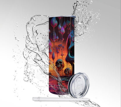 Paint Drip Water Skull, Sublimated 20 oz Skinny Tumbler