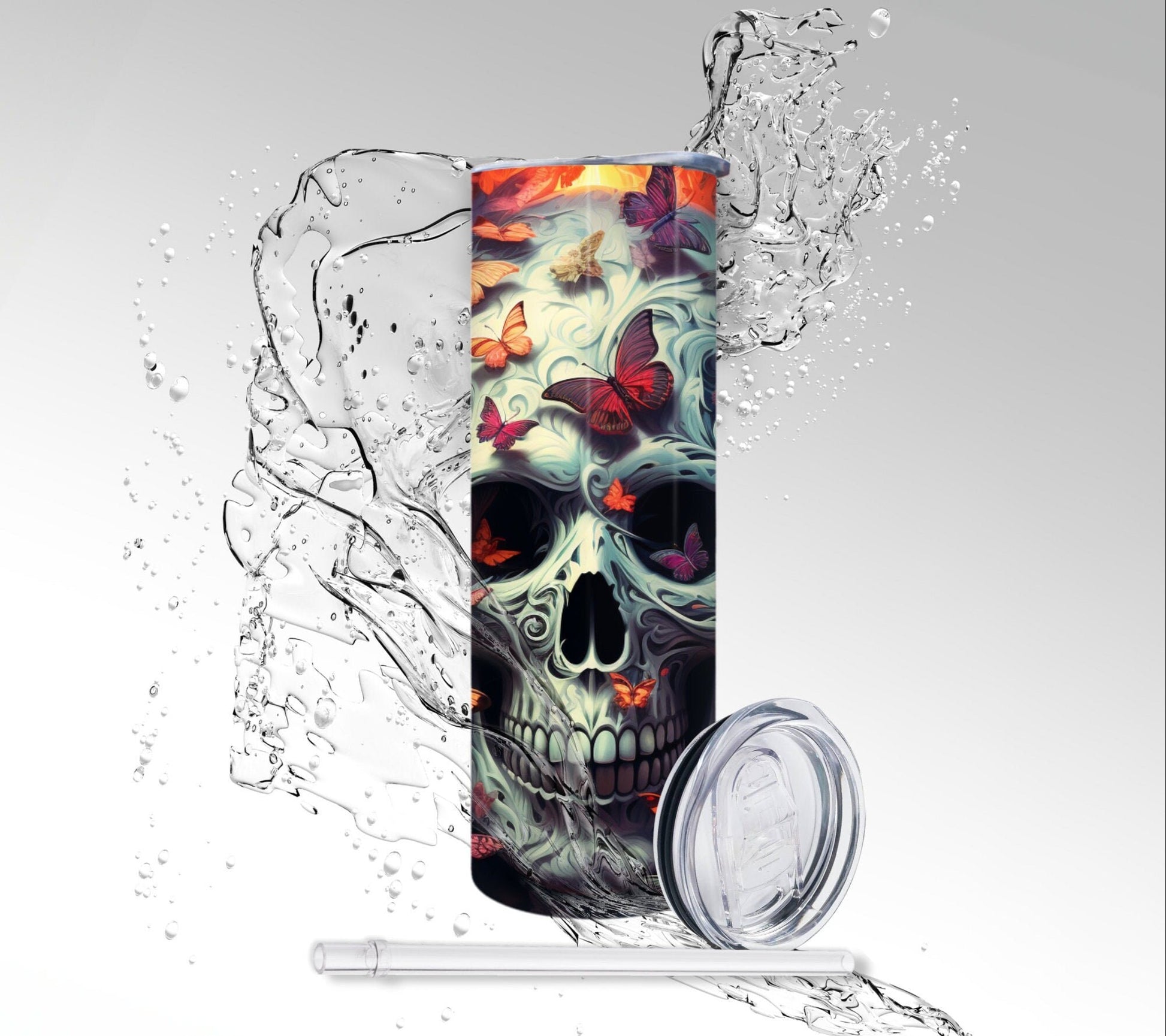 Skeleton Butterflies, Sublimated 20 oz Skinny Tumbler