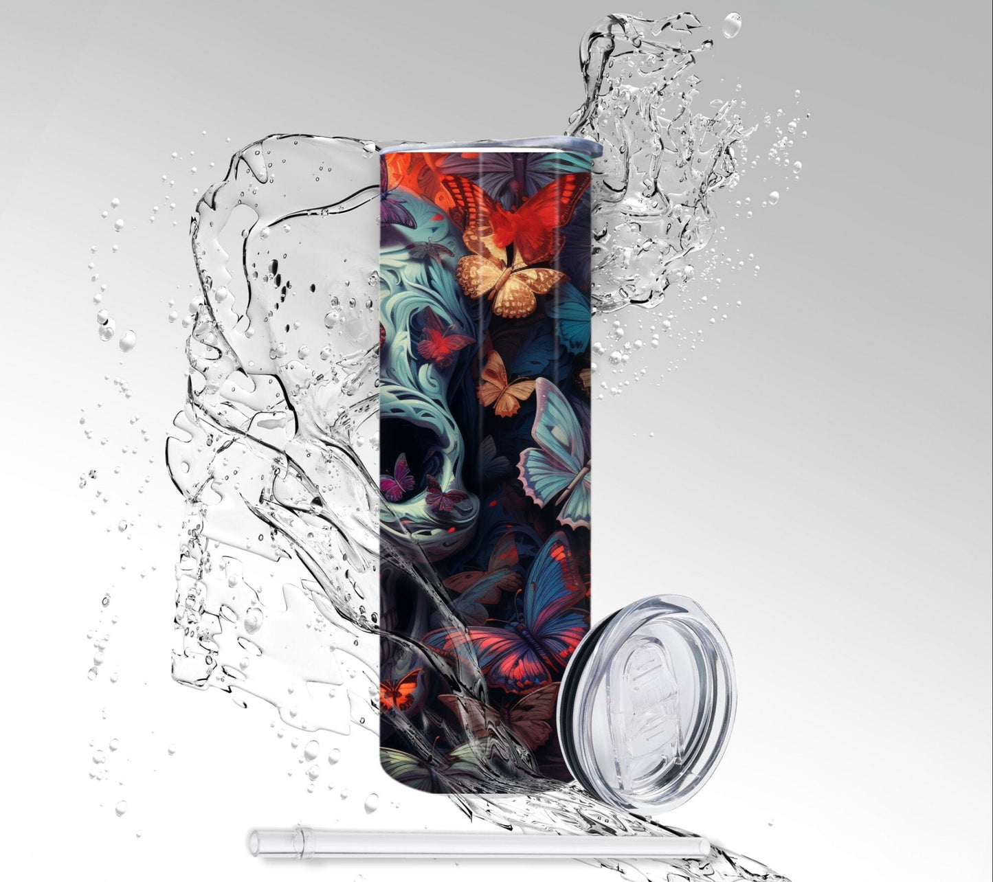 Skeleton Butterflies, Sublimated 20 oz Skinny Tumbler