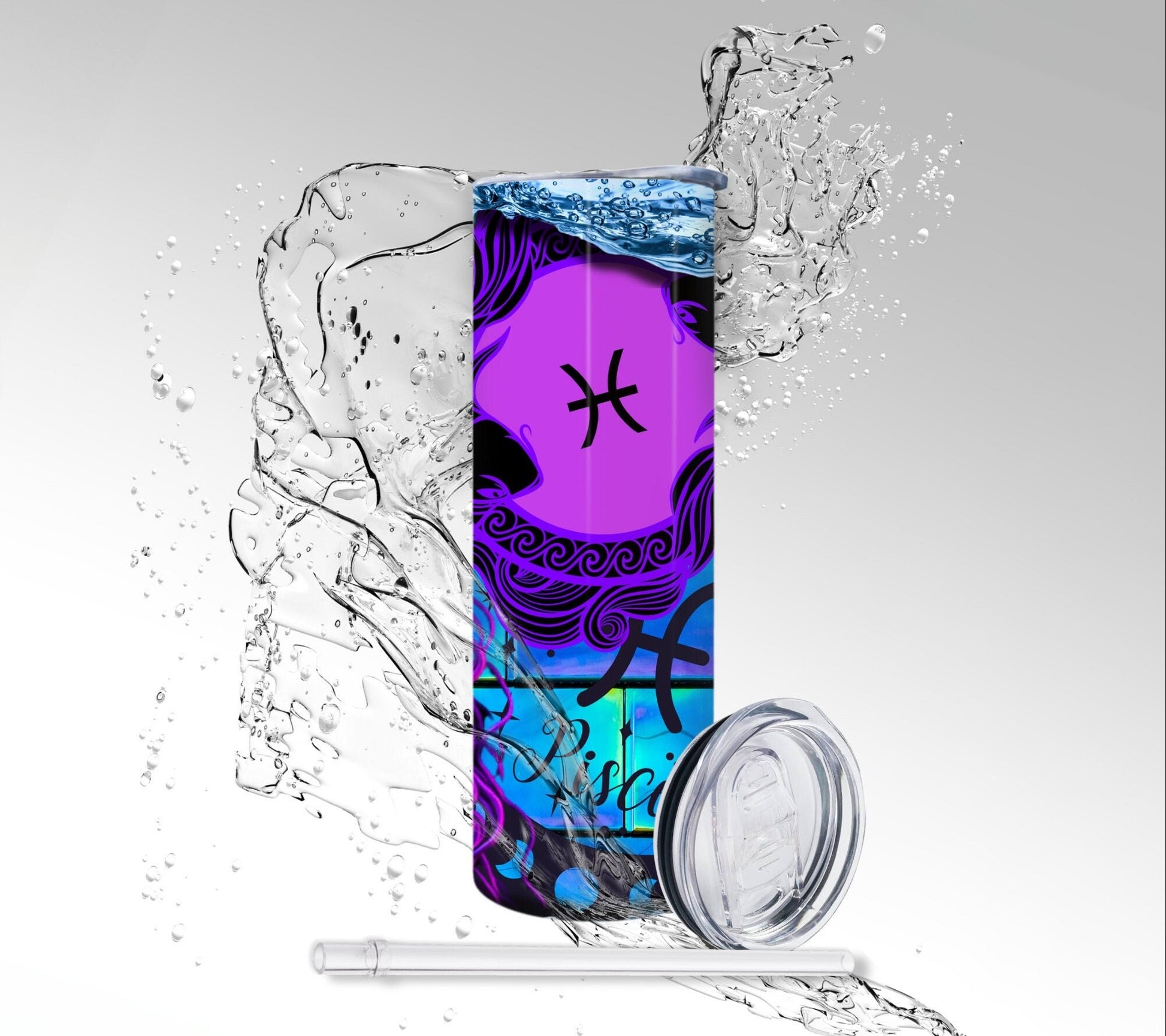 Pisces Zodiac Skeleton, Sublimated 20 oz Skinny Tumbler