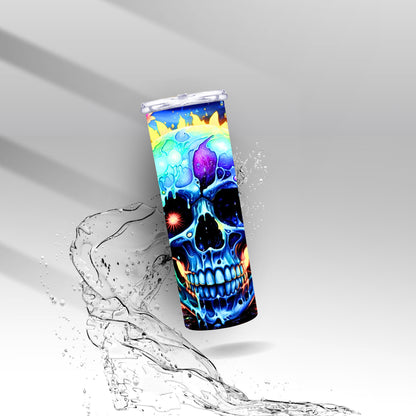 Painted Flowers Titanium Skull, Sublimation Insulated Tumbler