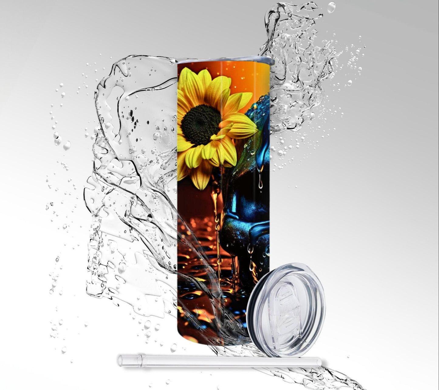 Titanium Sunflower Skull, Sublimated 20 oz Skinny Tumbler