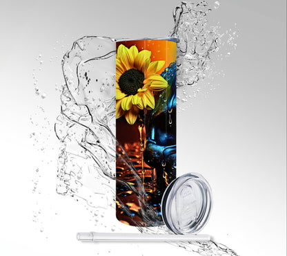 Titanium Sunflower Skull, Sublimated 20 oz Skinny Tumbler