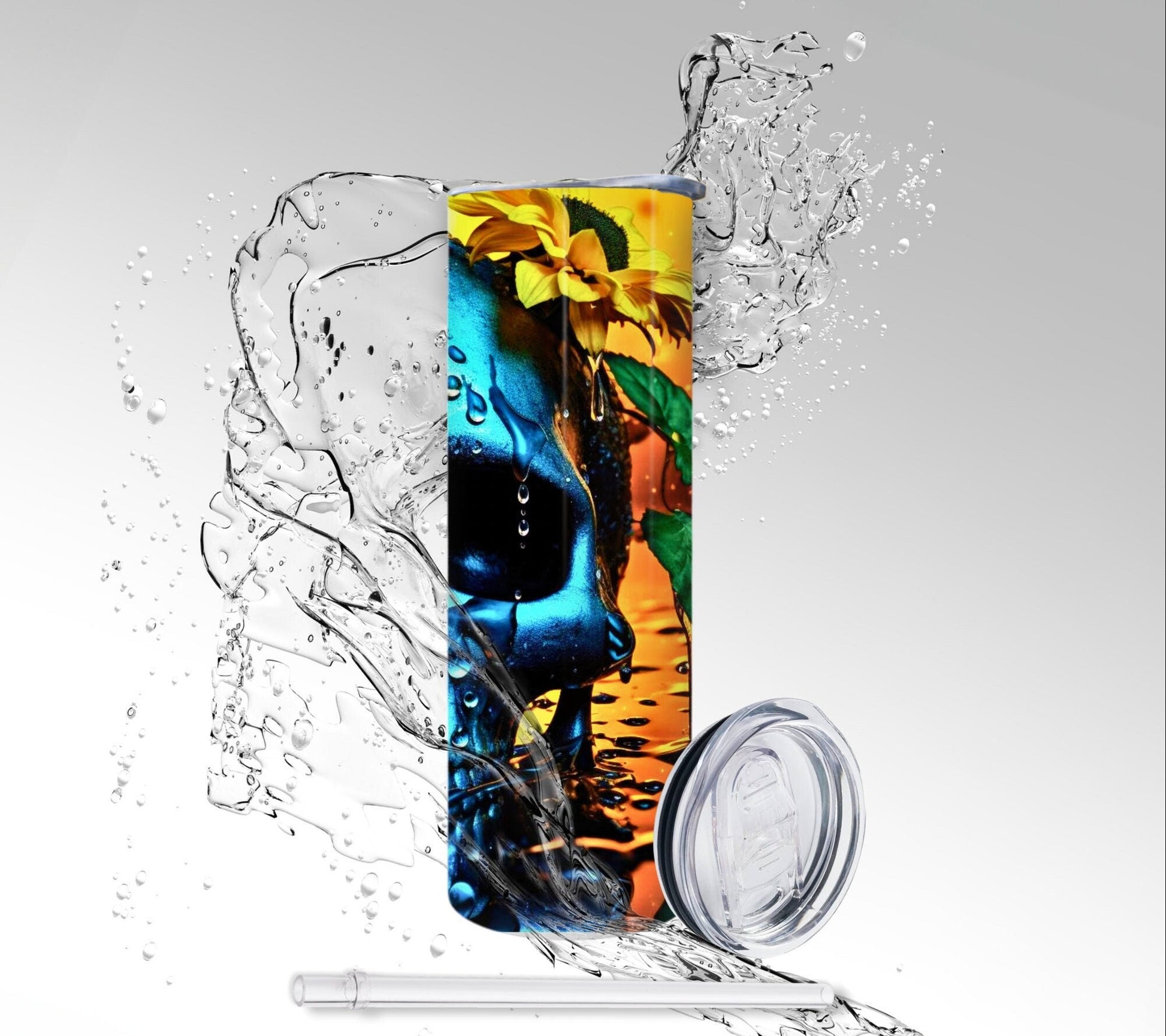 Titanium Sunflower Skull, Sublimated 20 oz Skinny Tumbler