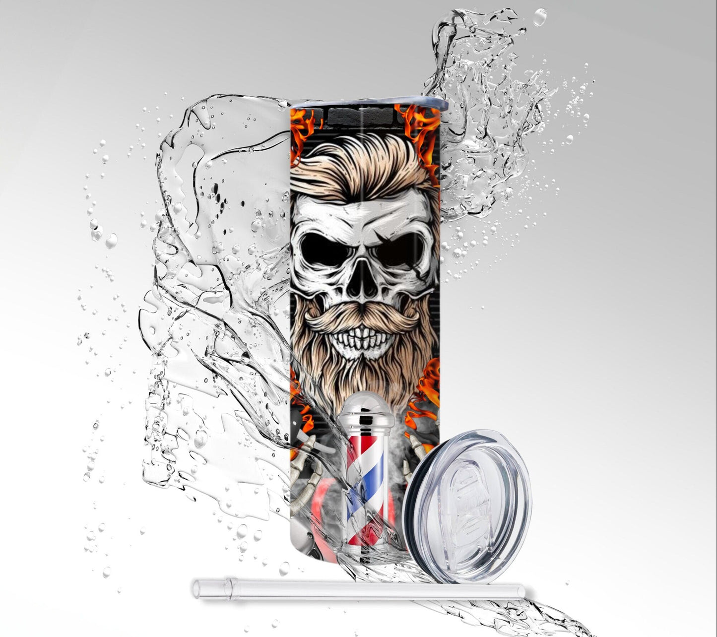 Skeleton Barber/BarberShop, Sublimated 20 oz Skinny Tumbler